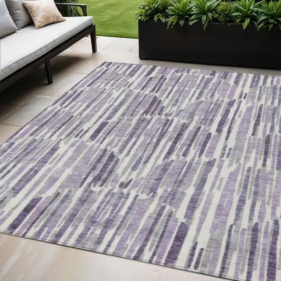 Purple Ivory And Lavender Abstract Washable Indoor Outdoor Area Rug Photo 1