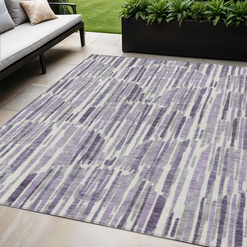 Purple Ivory And Lavender Abstract Washable Indoor Outdoor Area Rug Photo 1