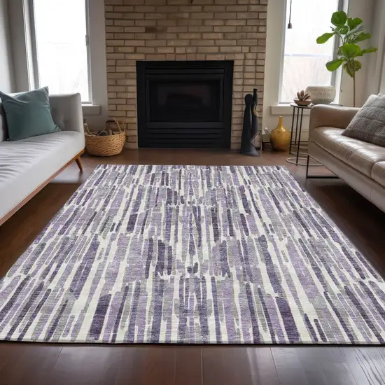 Purple Ivory And Lavender Abstract Washable Indoor Outdoor Area Rug Photo 6