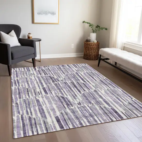 Purple Ivory And Lavender Abstract Washable Indoor Outdoor Area Rug Photo 9