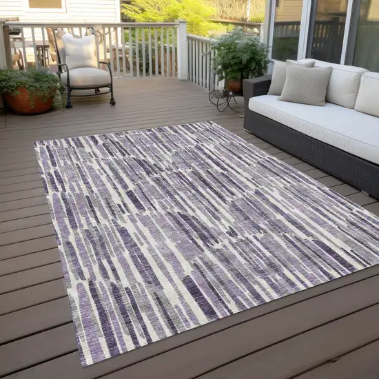 Purple Ivory And Lavender Abstract Washable Indoor Outdoor Area Rug Photo 8
