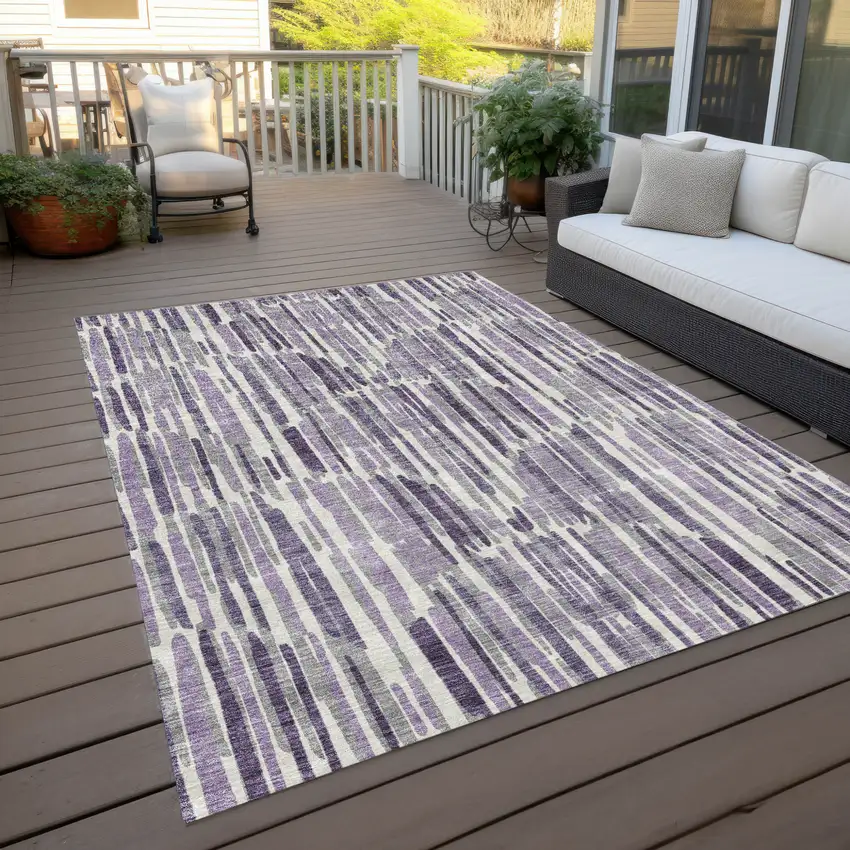 Purple Ivory And Lavender Abstract Washable Indoor Outdoor Area Rug Photo 8