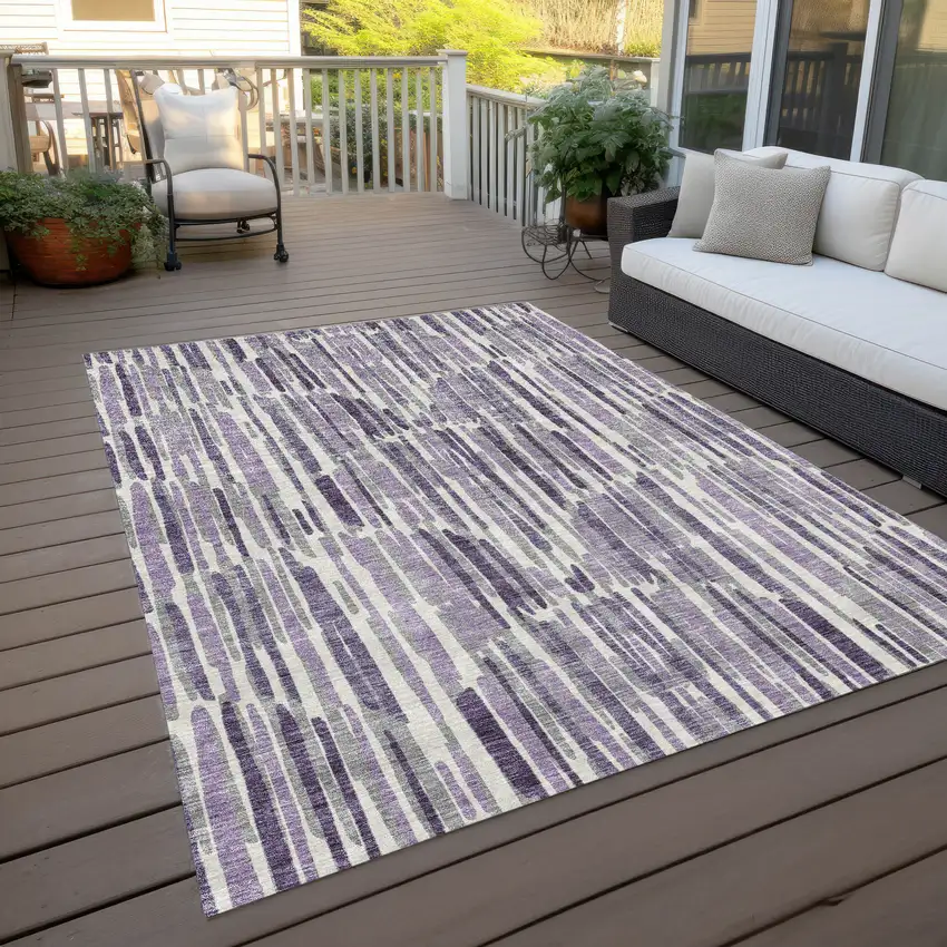 Purple Ivory And Lavender Abstract Washable Indoor Outdoor Area Rug Photo 8