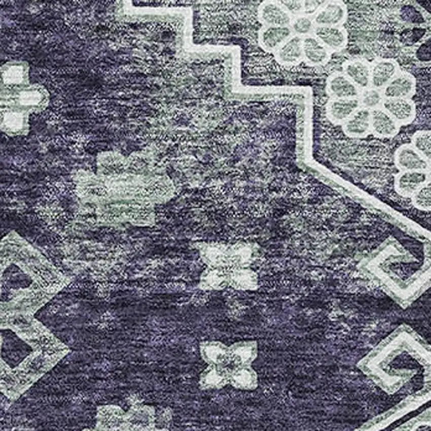 Purple Ivory And Sage Medallion Washable Area Rug With UV Protection Photo 3