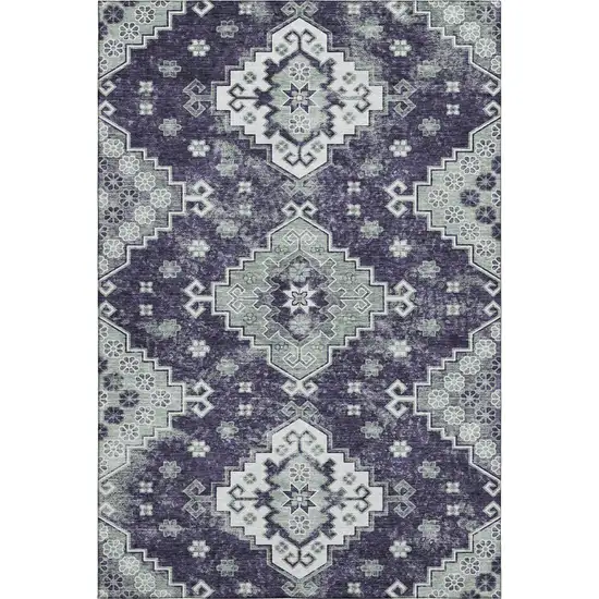 Purple Ivory And Sage Medallion Washable Area Rug With UV Protection Photo 1