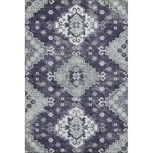 Photo of Purple Ivory And Sage Medallion Washable Area Rug With UV Protection