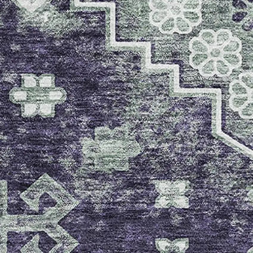 Purple Ivory And Sage Medallion Washable Area Rug With UV Protection Photo 3