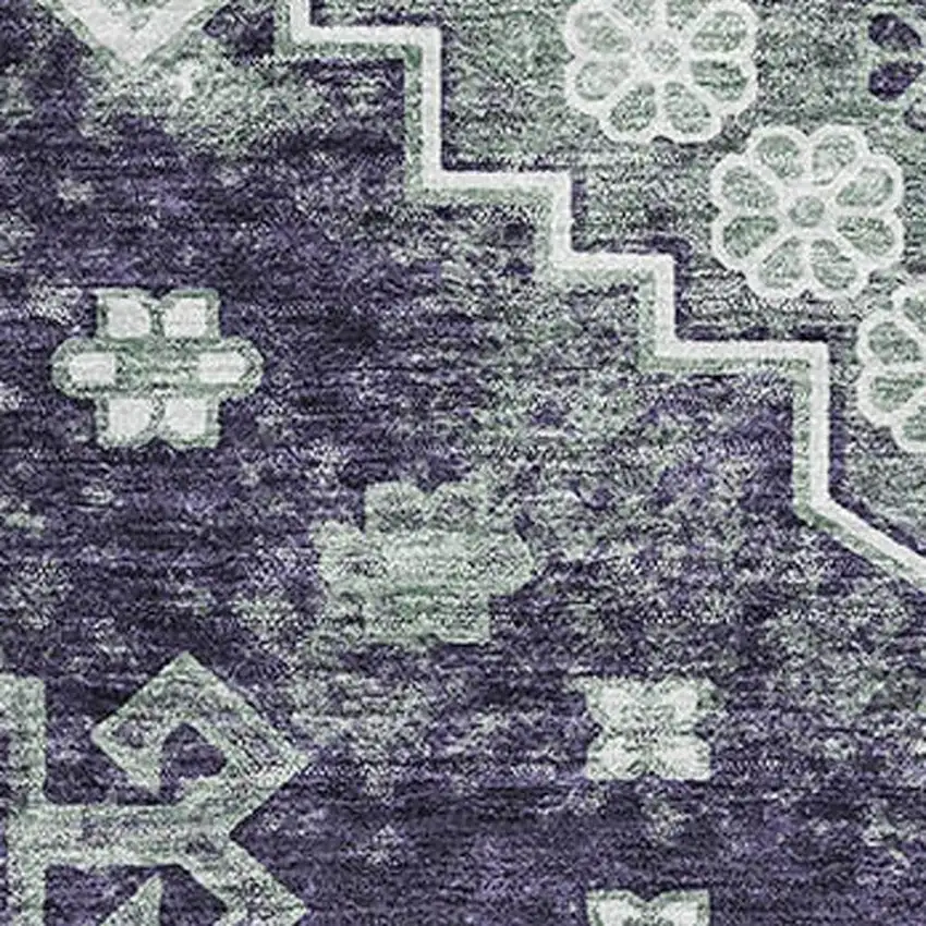Purple Ivory And Sage Medallion Washable Area Rug With UV Protection Photo 3
