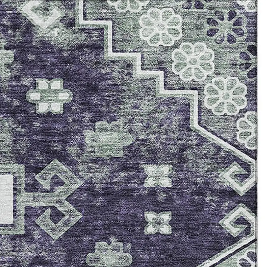 Purple Ivory And Sage Medallion Washable Area Rug With UV Protection Photo 4
