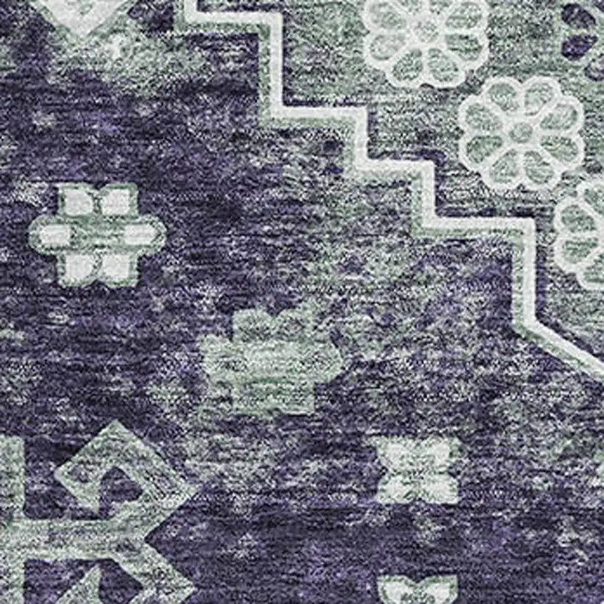 Purple Ivory And Sage Medallion Washable Area Rug With UV Protection Photo 3