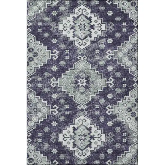 Purple Ivory And Sage Medallion Washable Area Rug With UV Protection Photo 4