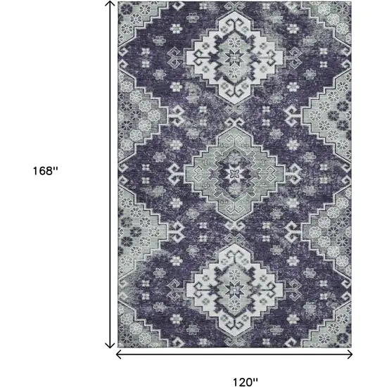 Purple Ivory And Sage Medallion Washable Area Rug With UV Protection Photo 3