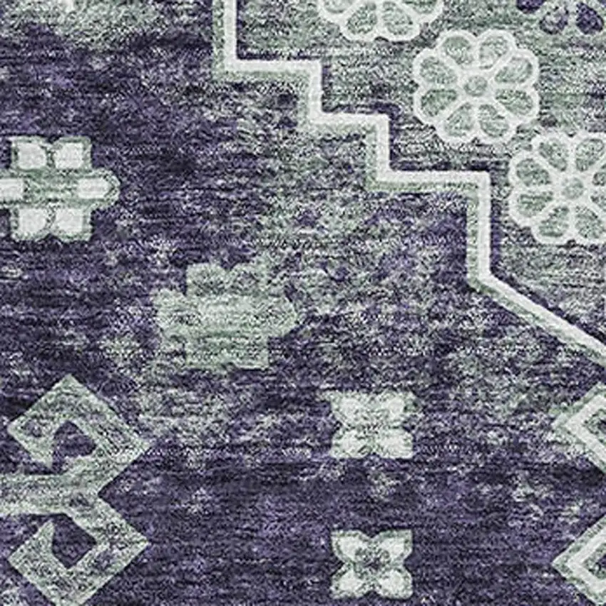 Purple Ivory And Sage Medallion Washable Area Rug With UV Protection Photo 3