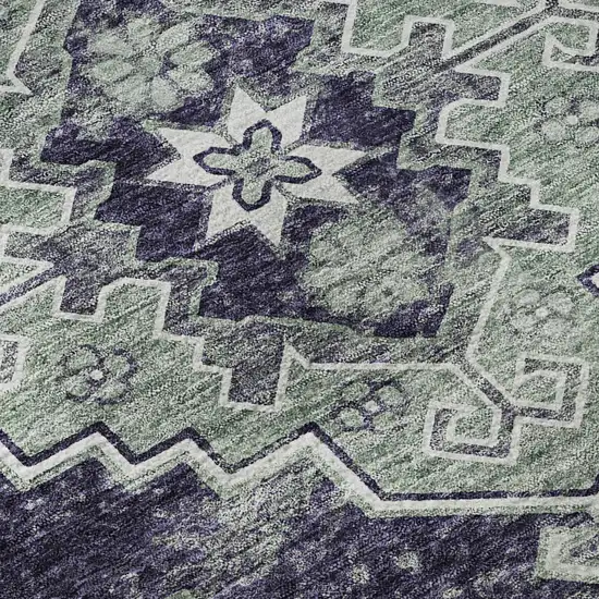 Purple Ivory And Sage Medallion Washable Area Rug With UV Protection Photo 9