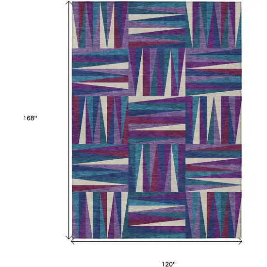 Purple Ivory And Teal Blue Geometric Washable Indoor Outdoor Area Rug Photo 3