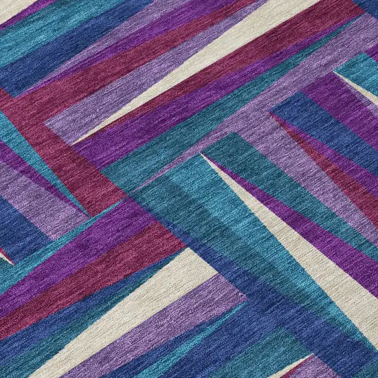 Purple Ivory And Teal Blue Geometric Washable Indoor Outdoor Area Rug Photo 6