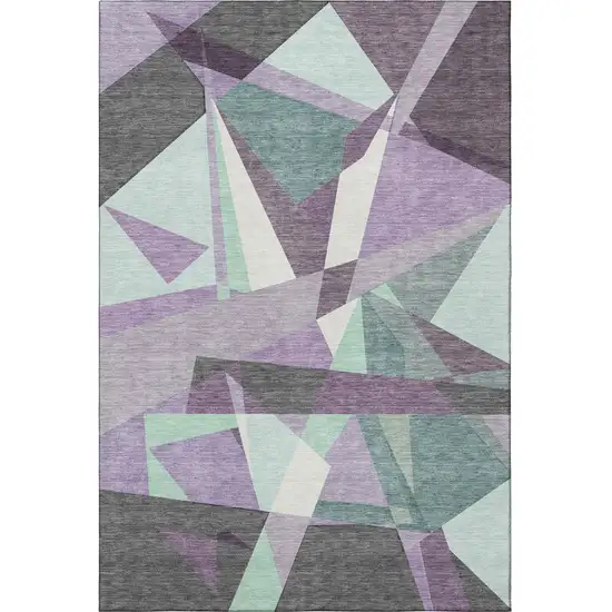 Purple Ivory And Teal Geometric Washable Area Rug With UV Protection Photo 3