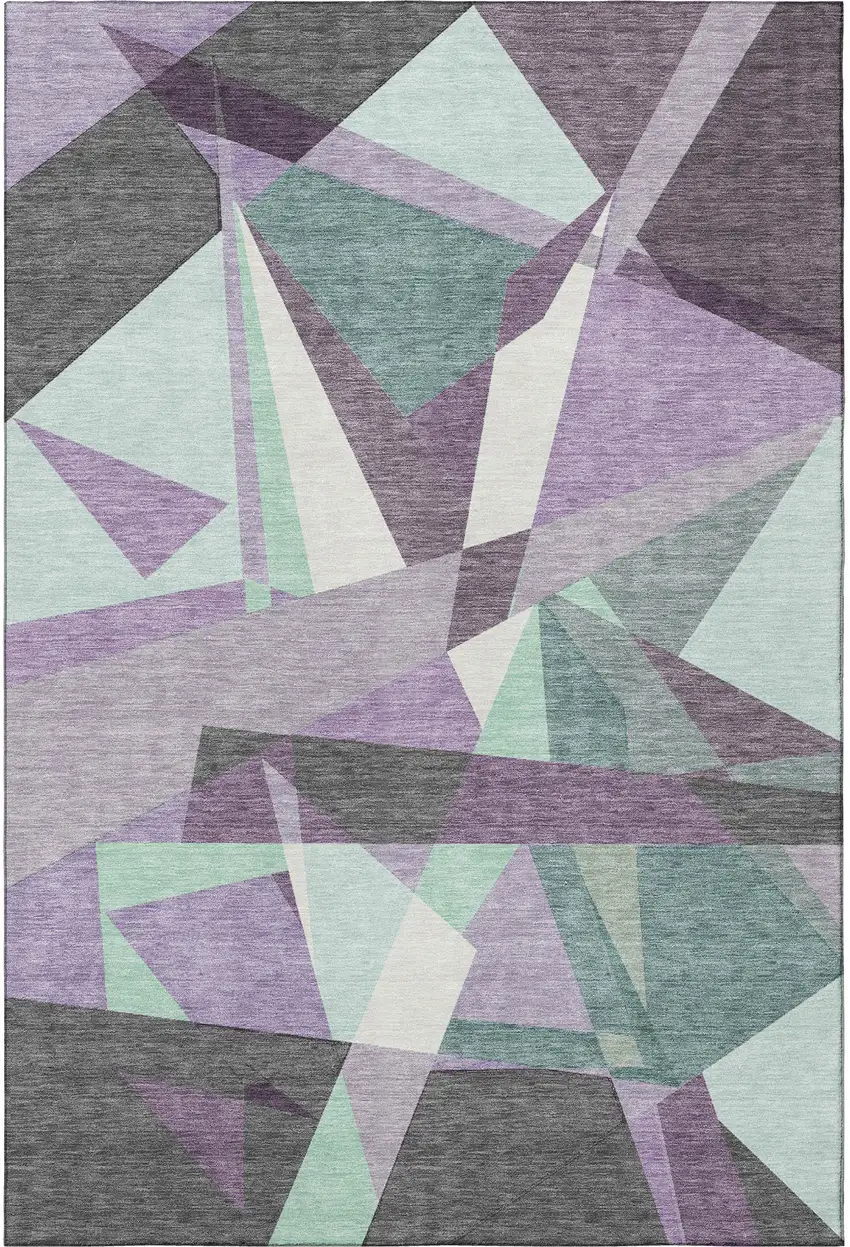 Purple Ivory And Teal Geometric Washable Area Rug With UV Protection Photo 3