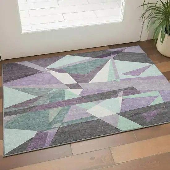 Purple Ivory And Teal Geometric Washable Area Rug With UV Protection Photo 2