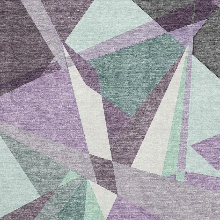 Purple Ivory And Teal Geometric Washable Area Rug With UV Protection Photo 2
