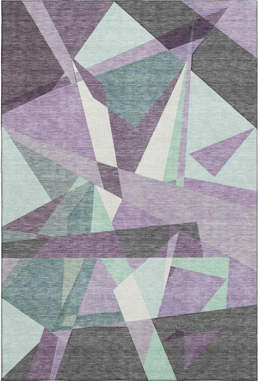 Purple Ivory And Teal Geometric Washable Area Rug With UV Protection Photo 1