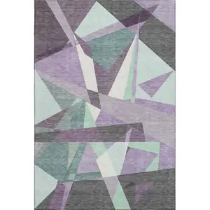 Photo of Purple Ivory And Teal Geometric Washable Area Rug With UV Protection