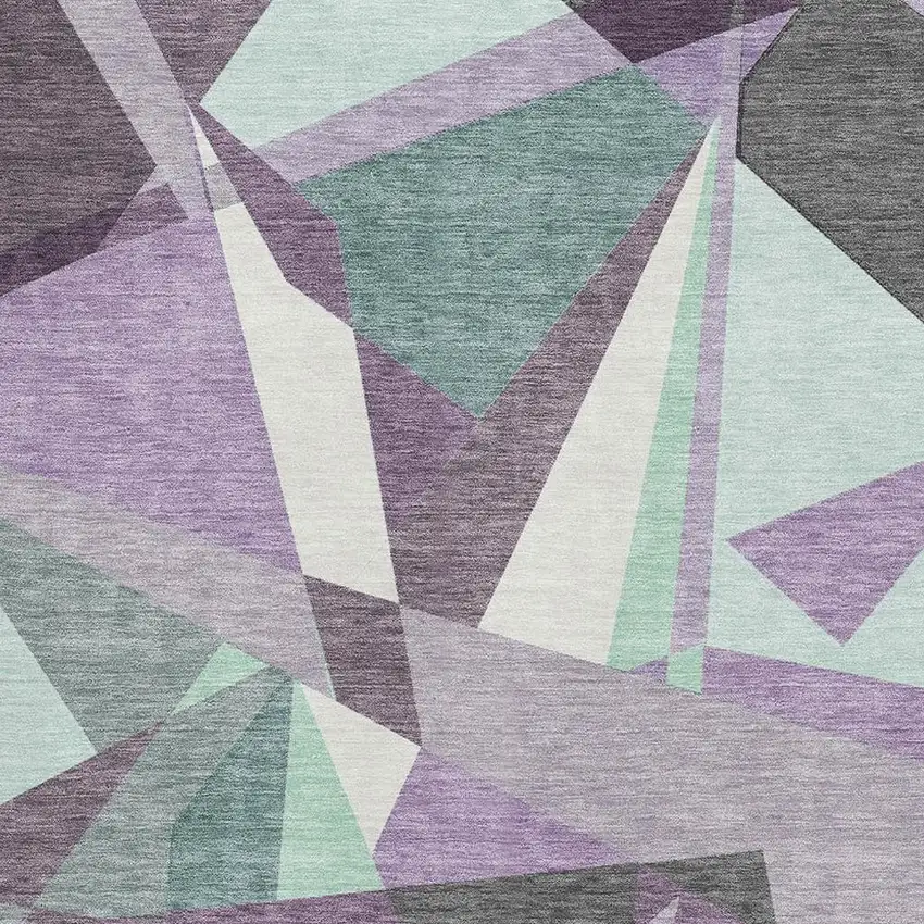 Purple Ivory And Teal Geometric Washable Area Rug With UV Protection Photo 2