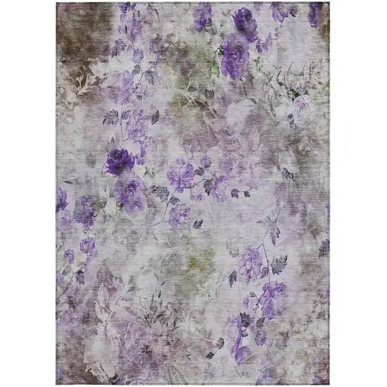 Purple Lavender And Artichoke Green Floral Washable Indoor Outdoor Area Rug Photo 6
