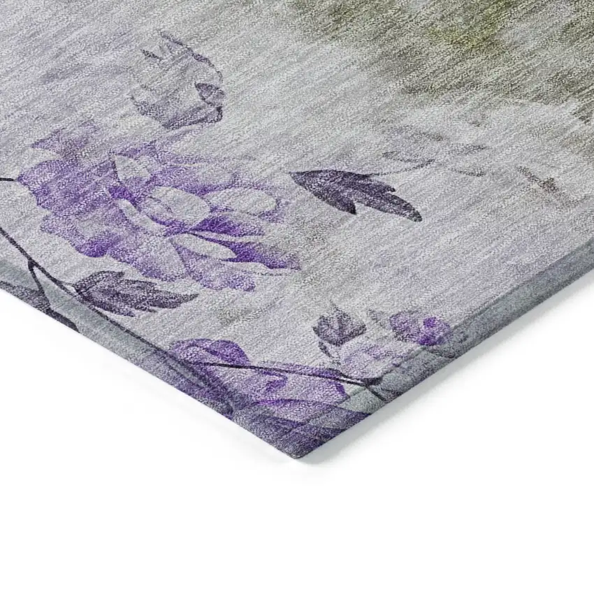Purple Lavender And Artichoke Green Floral Washable Indoor Outdoor Area Rug Photo 3