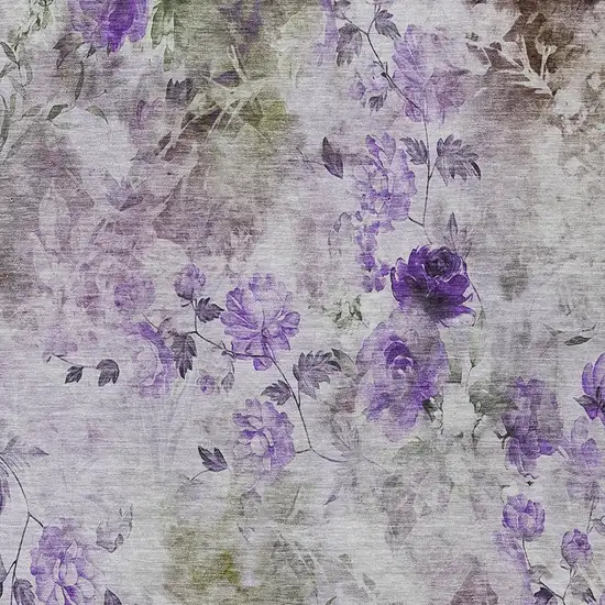 Purple Lavender And Artichoke Green Floral Washable Indoor Outdoor Area Rug Photo 5