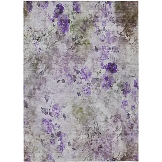 Purple Lavender And Artichoke Green Floral Washable Indoor Outdoor Area Rug Photo 1
