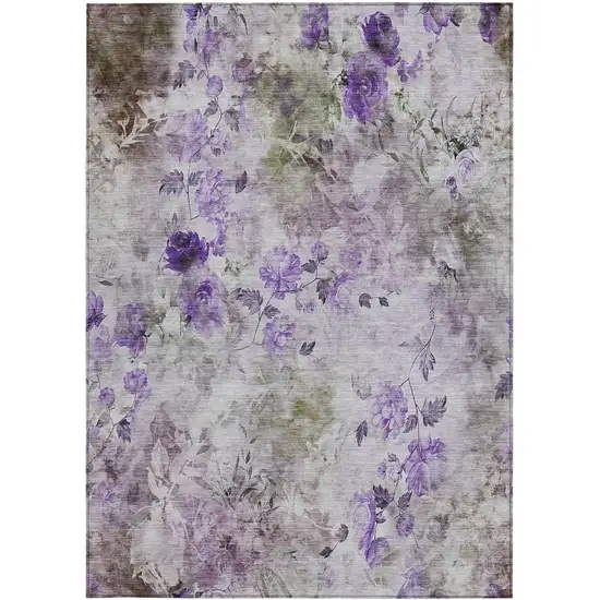 Purple Lavender And Artichoke Green Floral Washable Indoor Outdoor Area Rug Photo 6