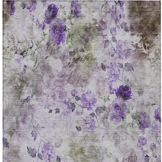 Purple Lavender And Artichoke Green Floral Washable Indoor Outdoor Area Rug Photo 5