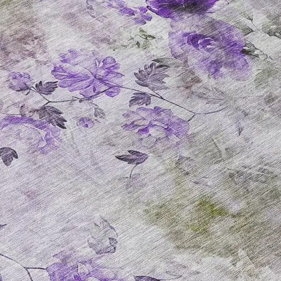 Purple Lavender And Artichoke Green Floral Washable Indoor Outdoor Area Rug Photo 4