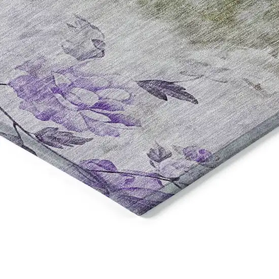 Purple Lavender And Artichoke Green Floral Washable Indoor Outdoor Area Rug Photo 3