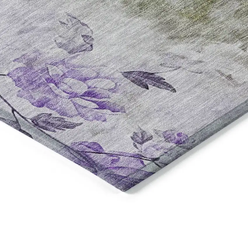 Purple Lavender And Artichoke Green Floral Washable Indoor Outdoor Area Rug Photo 3