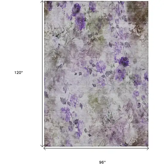 Purple Lavender And Artichoke Green Floral Washable Indoor Outdoor Area Rug Photo 8