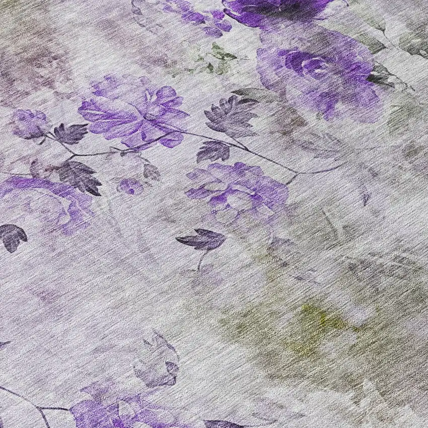 Purple Lavender And Artichoke Green Floral Washable Indoor Outdoor Area Rug Photo 5