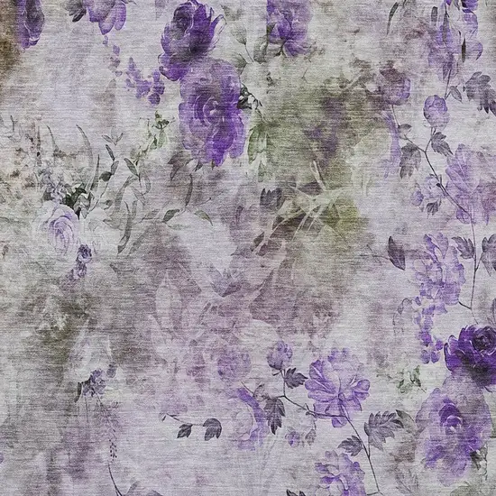 Purple Lavender And Artichoke Green Floral Washable Indoor Outdoor Area Rug Photo 5