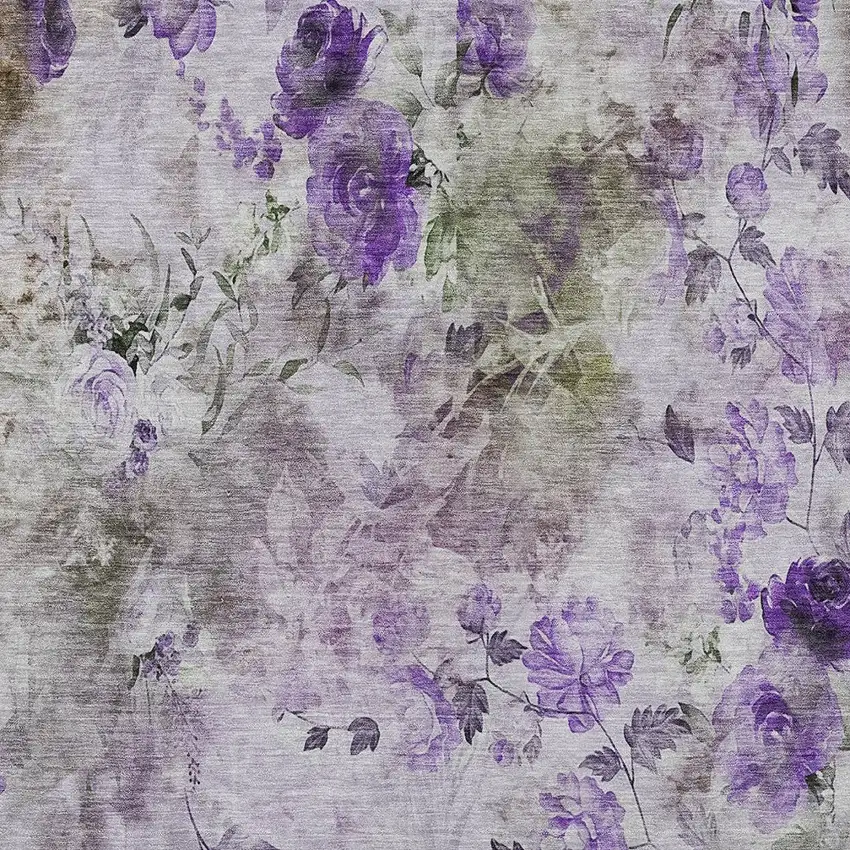 Purple Lavender And Artichoke Green Floral Washable Indoor Outdoor Area Rug Photo 5