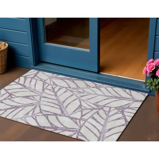 Purple Lavender And Beige Floral Washable Indoor Outdoor Area Rug Photo 9