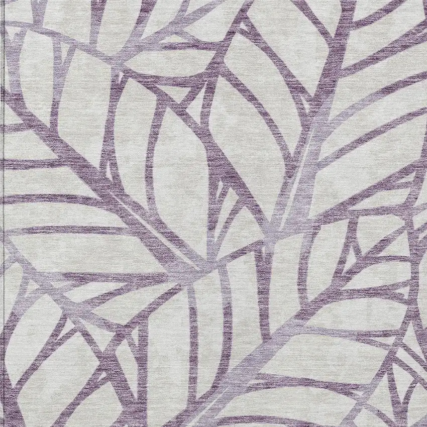 Purple Lavender And Beige Floral Washable Indoor Outdoor Area Rug Photo 4