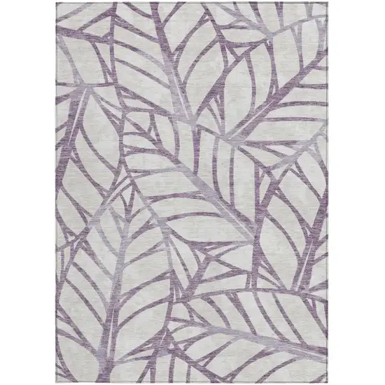 Purple Lavender And Beige Floral Washable Indoor Outdoor Area Rug Photo 5