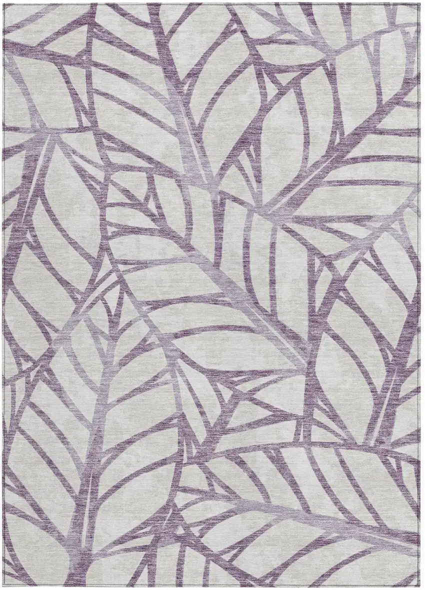 Purple Lavender And Beige Floral Washable Indoor Outdoor Area Rug Photo 5