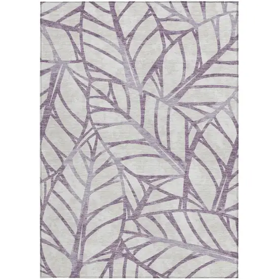 Purple Lavender And Beige Floral Washable Indoor Outdoor Area Rug Photo 5
