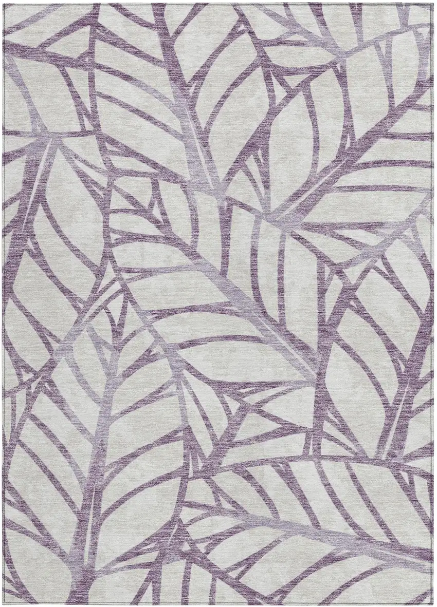 Purple Lavender And Beige Floral Washable Indoor Outdoor Area Rug Photo 5