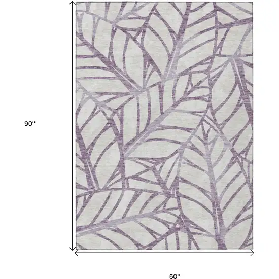Purple Lavender And Beige Floral Washable Indoor Outdoor Area Rug Photo 3