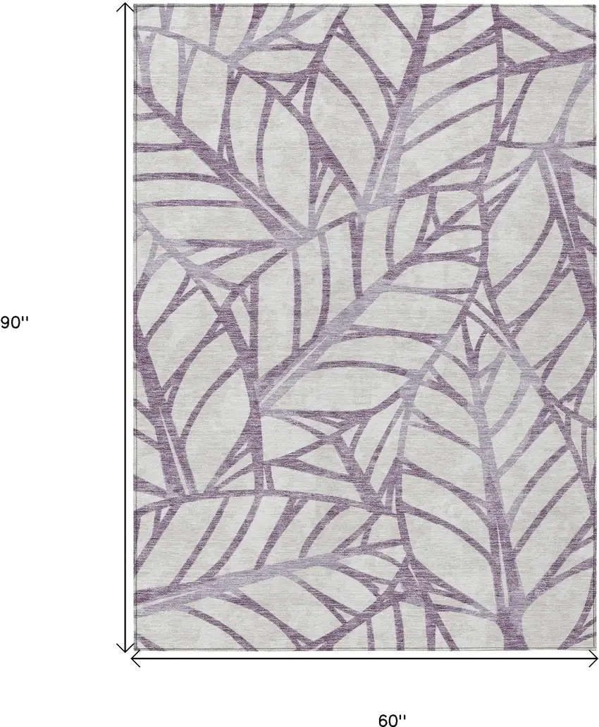Purple Lavender And Beige Floral Washable Indoor Outdoor Area Rug Photo 3