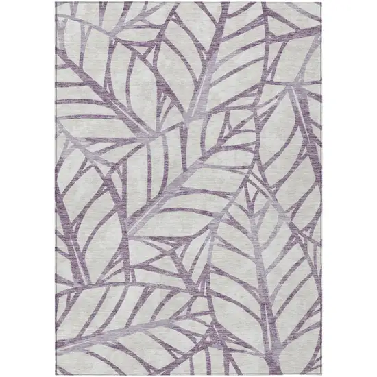 Purple Lavender And Beige Floral Washable Indoor Outdoor Area Rug Photo 1