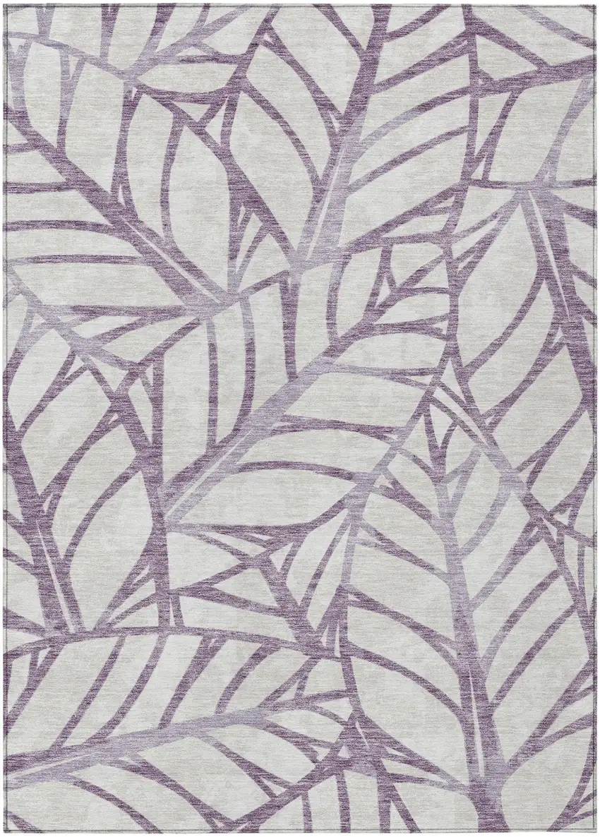 Purple Lavender And Beige Floral Washable Indoor Outdoor Area Rug Photo 1